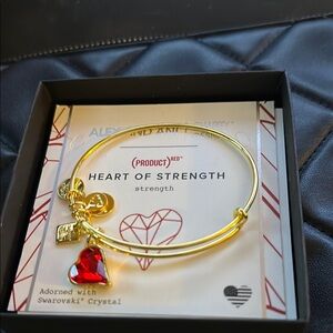 Alex and Ani Gold Bracelet with Red Heart Charm
